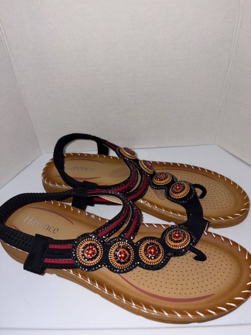NWOT Harence Black Beaded Thong Sandals - Women's size 9